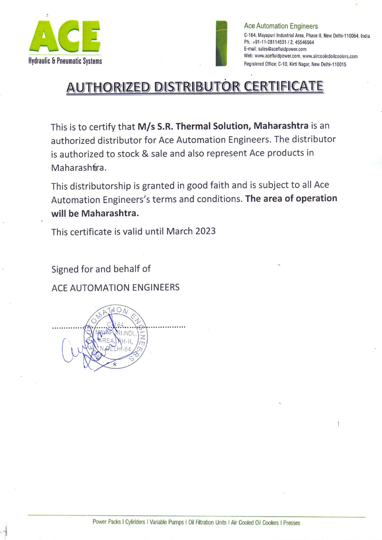 Ace Certificate